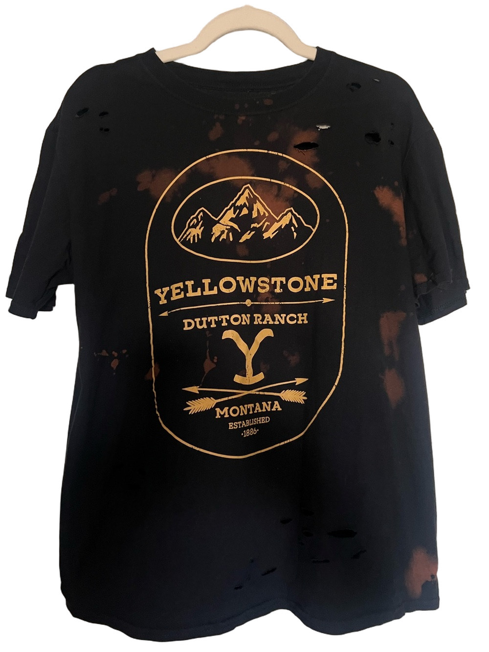 Yellowstone Dutton Ranch Upcycled Bleached Distressed Unisex T-Shirt - Large